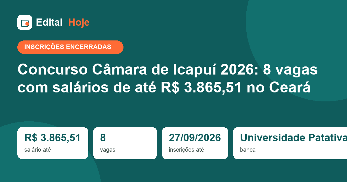 Concurso Câmara de Icapuí 2026: prova aplicada em 18/10/2026 — gabarito, resultado e o que vem depois