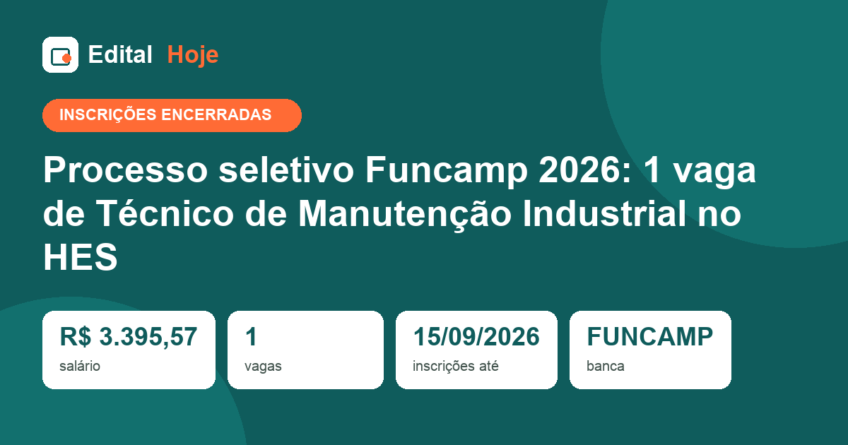 Processo seletivo Funcamp 2026: inscrições encerradas em 15/09/2026 — etapas, cargos e salários