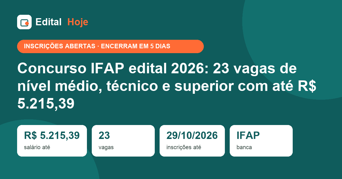 Concurso IFAP edital 2026: 23 vagas de nível médio, técnico e superior com até R$ 5.215,39