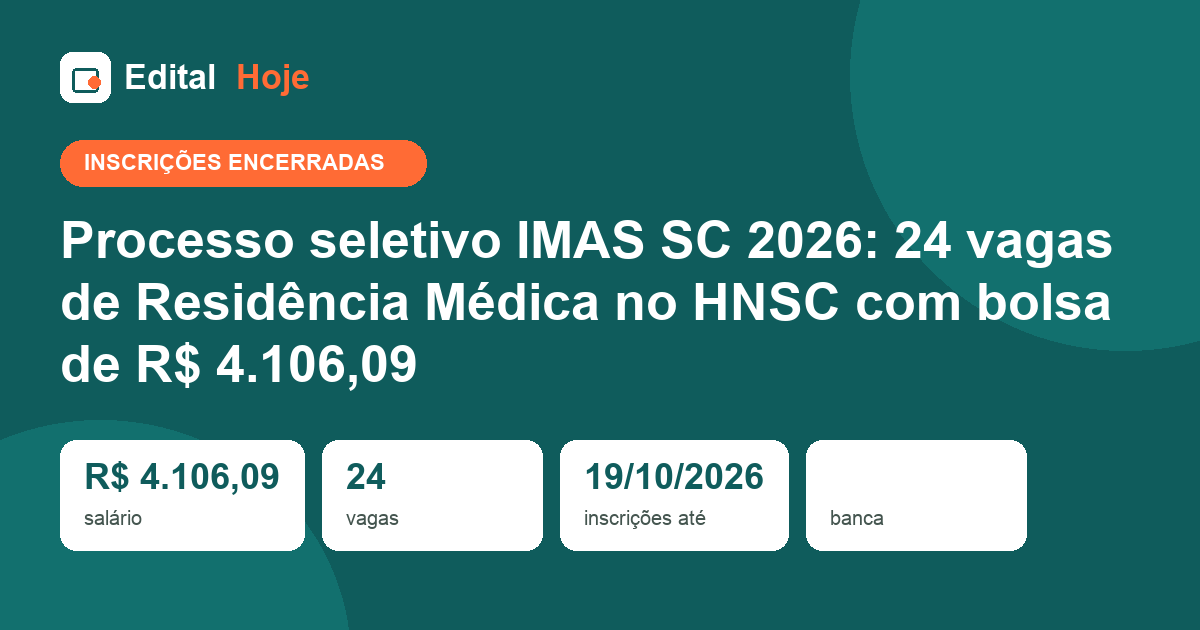 Processo seletivo IMAS SC 2026: inscrições encerradas, prova em 22/11/2026 — veja o que cai e como se preparar