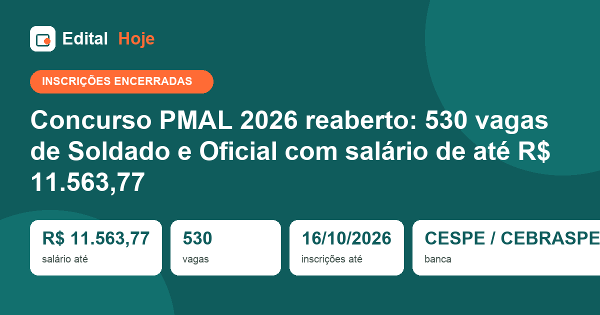 Concurso PMAL 2026: inscrições encerradas, prova em 17/01/2027 — veja o que cai e como se preparar