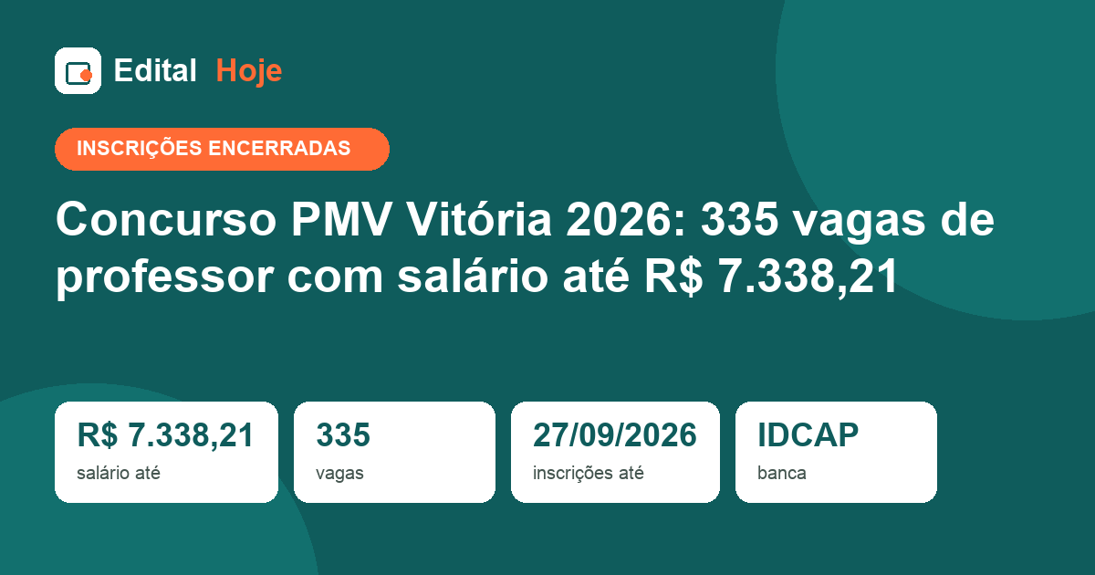Concurso PMV Vitória 2026: prova aplicada em 18/10/2026 — gabarito, resultado e o que vem depois