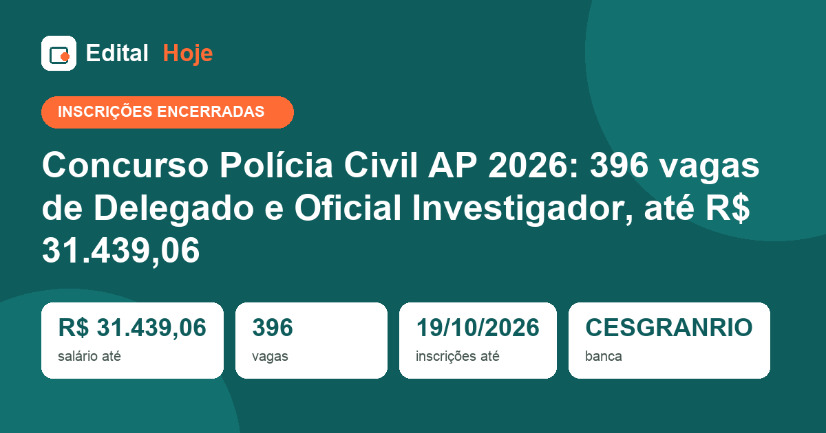 Concurso Polícia Civil AP 2026: inscrições encerradas, prova em 06/12/2026 — veja o que cai e como se preparar