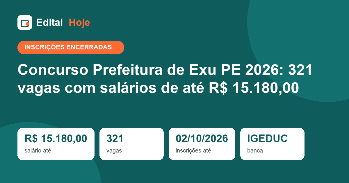 Concurso Prefeitura de Exu PE 2026: prova aplicada em 18/10/2026 — gabarito, resultado e o que vem depois
