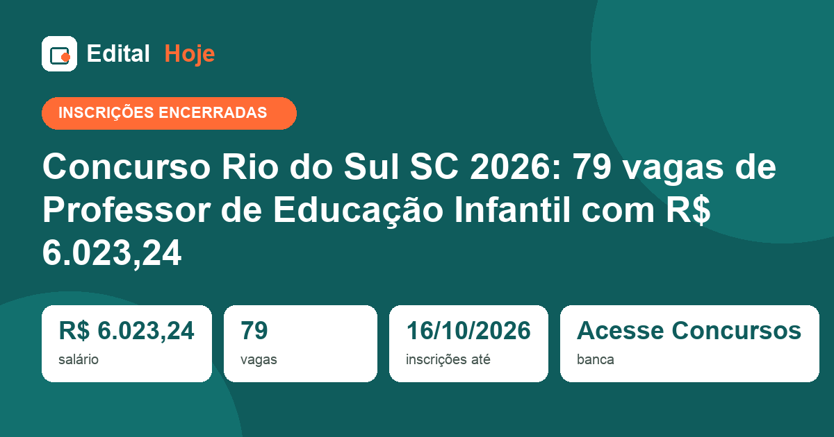 Concurso Rio do Sul SC 2026: inscrições encerradas, prova em 08/11/2026 — veja o que cai e como se preparar