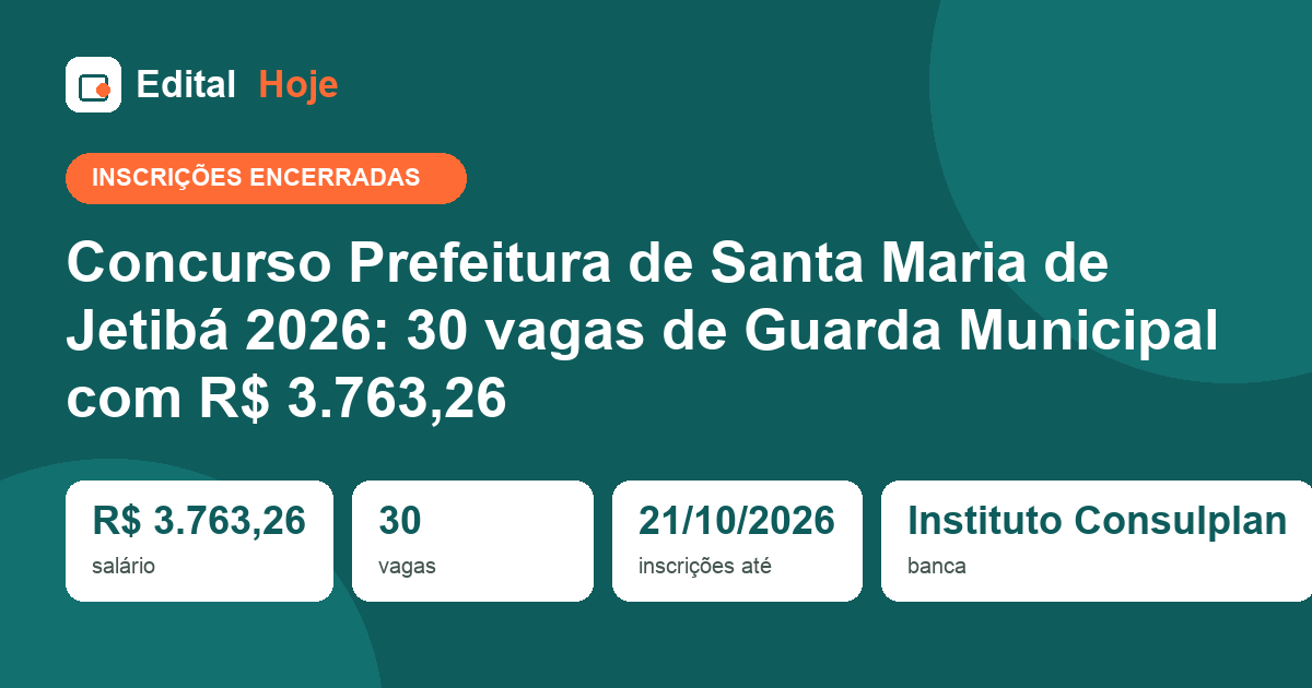 Concurso Prefeitura de Santa Maria de Jetibá 2026: inscrições encerradas, prova em 13/12/2026 — veja o que cai e como se preparar