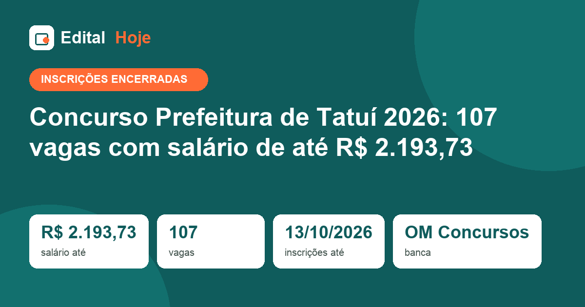 Concurso Prefeitura de Tatuí 2026: inscrições encerradas, prova em 29/11/2026 — veja o que cai e como se preparar