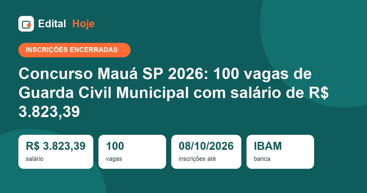 Concurso Mauá SP 2026: inscrições encerradas, prova em 01/11/2026 — veja o que cai e como se preparar