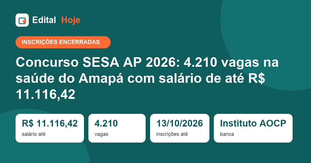 Concurso SESA AP 2026: inscrições encerradas, prova em 20/12/2026 — veja o que cai e como se preparar