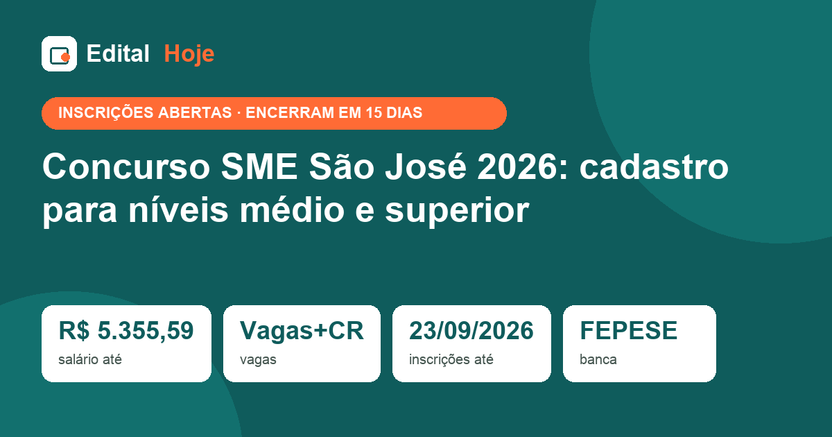 Concurso SME São José 2026: cadastro para níveis médio e superior
