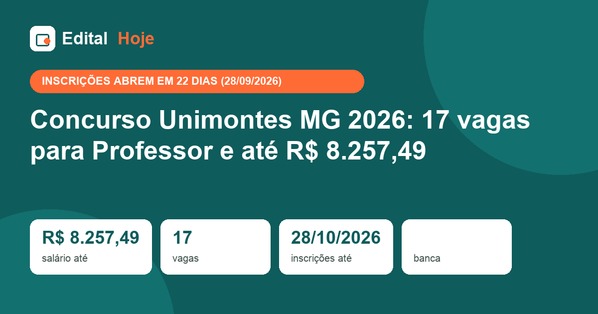 Concurso Unimontes MG 2026: 17 vagas para Professor e até R$ 8.257,49