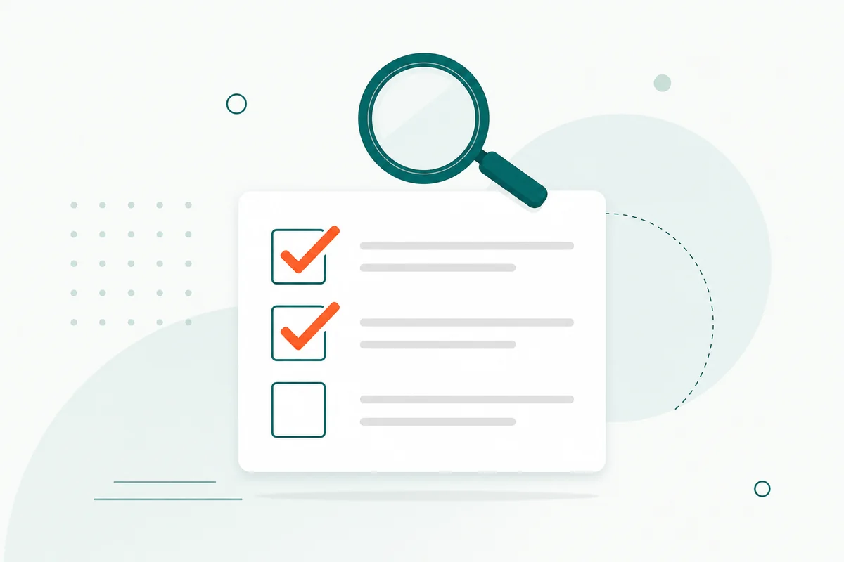Checklist de três itens com caixas marcadas ao lado de linhas de comando de prova